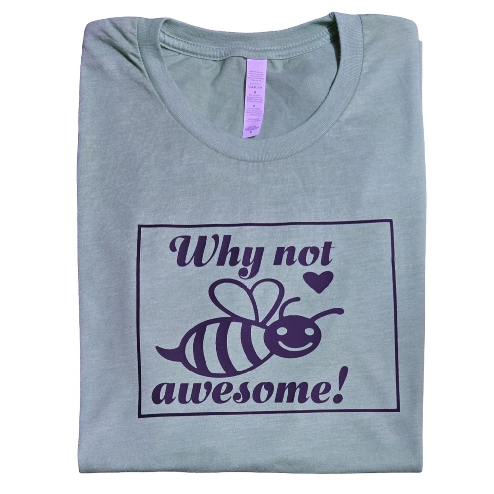 Playful Green Tee with Purple Bee Design